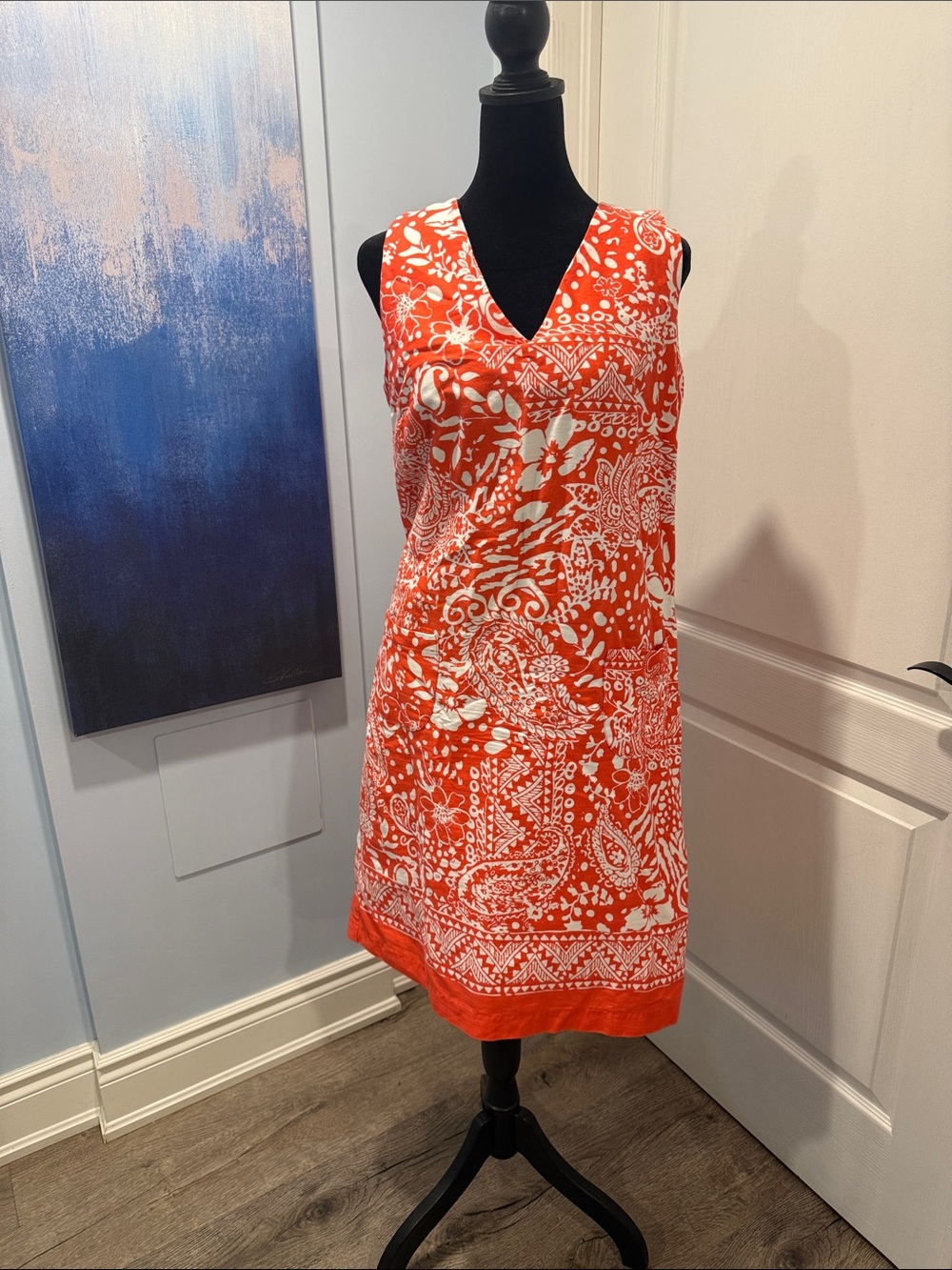 Buy 2 for 20$ ✌🏻cleo Orange and White Sleeveless V-Neck Midi Dress
